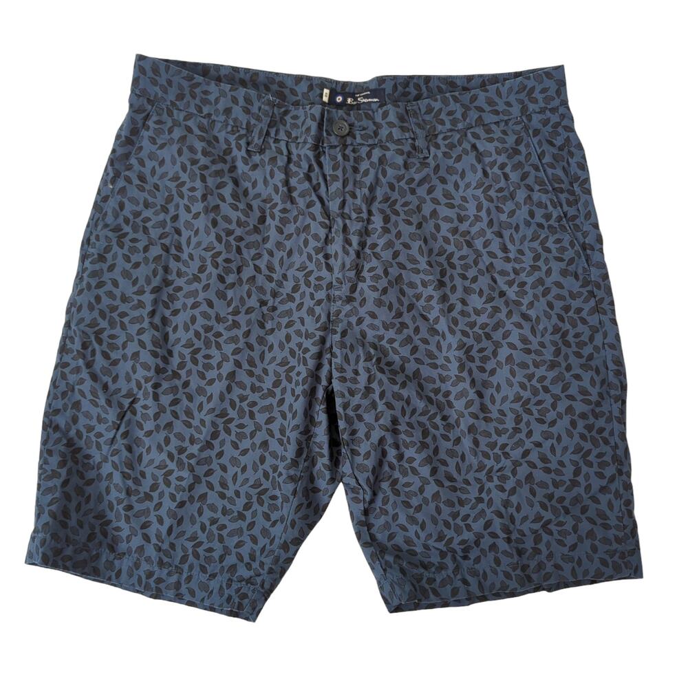 Ben Sherman Men's Printed Pattern Shorts Size 36 Blue Micro Floral Leaf Vacation